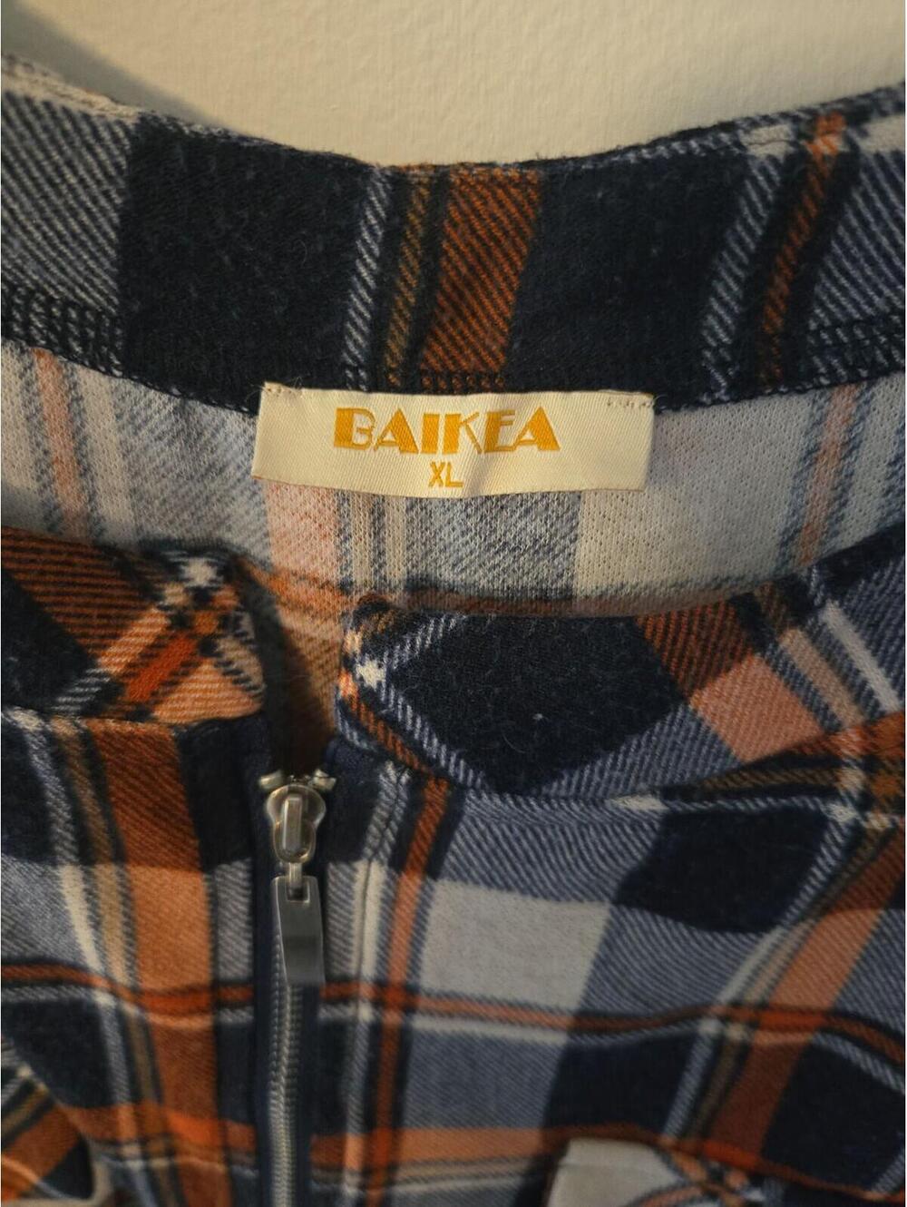 BAIKEA Women's XL Orange and Blue Plaid Quarter-Zip Pullover Blouse - Picture 2 of 5